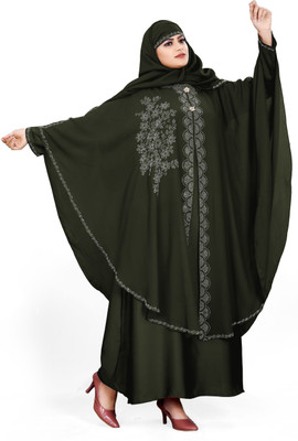 burqa_02 Nida Matte Solid Burqa With Hijab_Shopsy Cotton Blend Self Design Abaya With Hijab(Green)