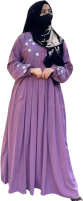 Dubai Collection Polyester Self Design Burqa With Hijab(Pink)