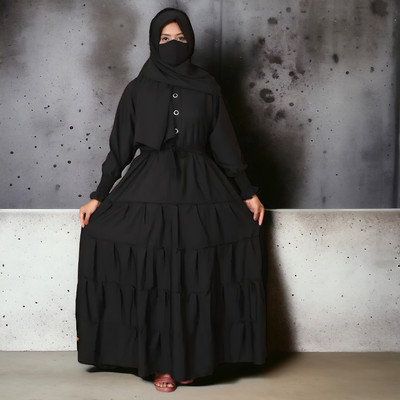 ER Enterprise Chiffon Solid Burqa With Hijab(Black)