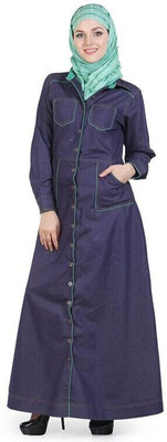 Momin Libas Polyester Solid Abaya(Blue)