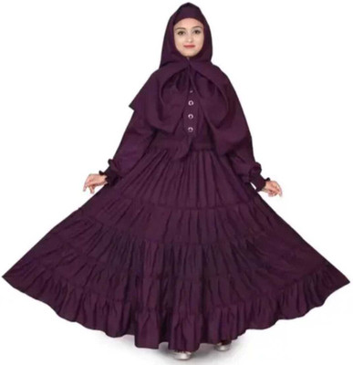 Unique Creation Cotton Blend Solid Burqa With Hijab(Purple)