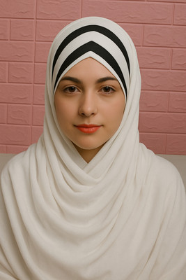 CRAFTS N CREATIONS Georgette Solid Naqab(White)