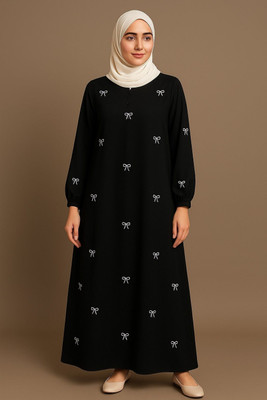 HouseOfCommon Crepe Solid Abaya With Hijab(Black)