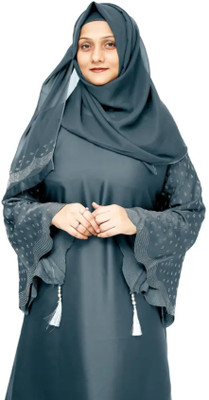 LaibaBurkha Nida Matte Striped Abaya With Hijab(Grey)