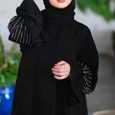 DC Cotton Blend Solid Burqa With Hijab(Black)