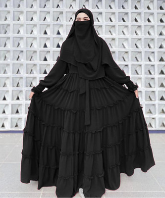 Dubai Collection Cotton Blend Solid Burqa With Hijab(Black)