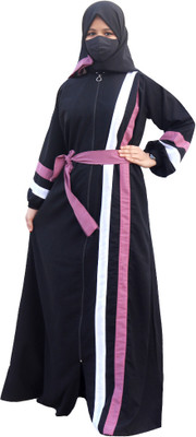 cloudsmaya Nida Matte Striped Burqa With Hijab(Black)