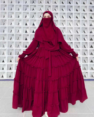 Paradise Cotton Silk Solid Abaya With Hijab(Maroon)