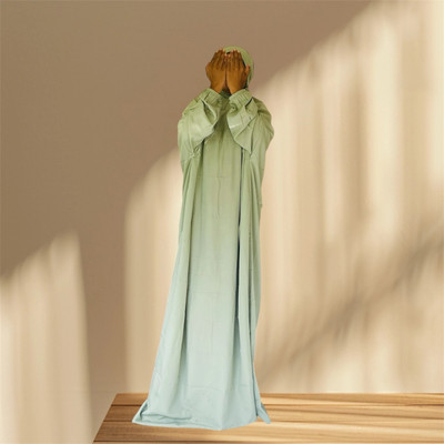 ANBA Crepe Solid Abaya With Hijab(Green)