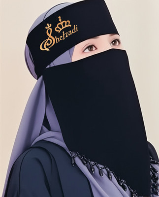 Dhyeyu Chiffon Solid, Self Design, Graphic Print Naqab(Black)