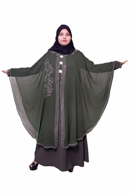 Fatima Crepe Solid Abaya With Hijab(Green)
