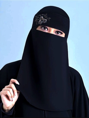 Nalmie Chiffon, Georgette Solid Naqab(Black)