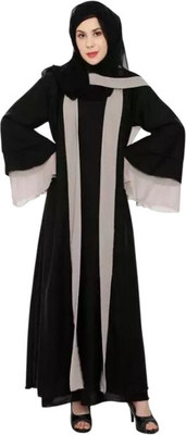 kashaf store Nida Matte Self Design, Solid Burqa With Hijab(Black)