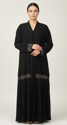 maabaya Nida Matte, Polyester, Cotton Blend, Georgette Self Design Abaya With Hijab(Black)