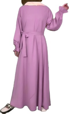 Wa Wa Fashion House Polyester Self Design, Solid Abaya(Pink)