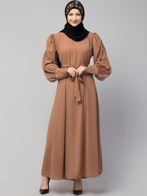 Nazneen Nida Matte Solid Abaya With Hijab(Beige)