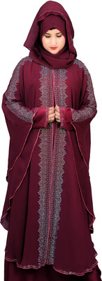 DCSTORE1 Polyester Self Design Burqa With Hijab(Maroon)