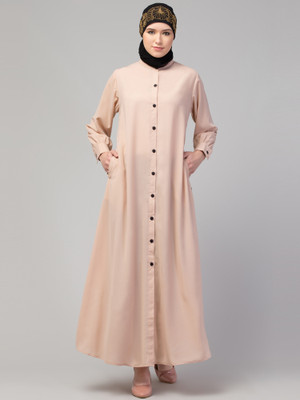 HIJAB WORLD Nida Matte Solid Abaya(Beige)