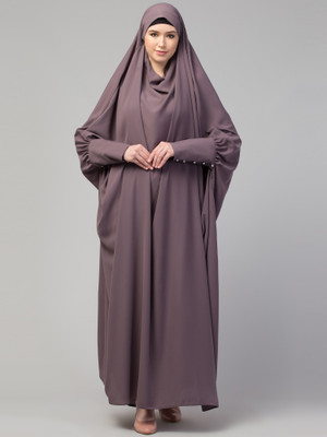 Nazneen Nida Matte Solid Abaya With Hijab(Purple)