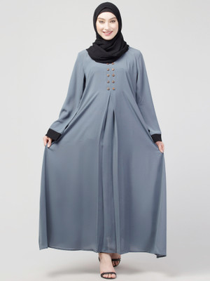 N4N Garments Nida Matte Solid Burqa With Hijab(Grey, Black)