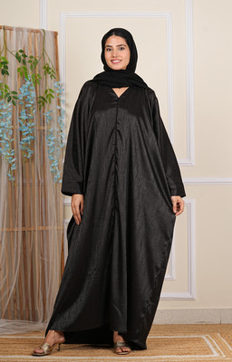 RUZAIN AL WAFI Polyester Self Design Abaya With Hijab(Black)