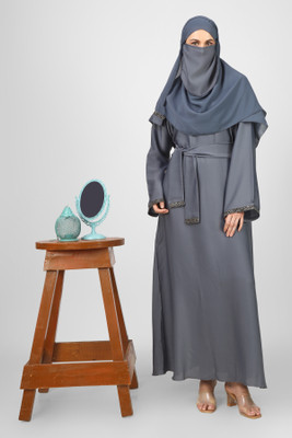 ovais abaya collection Nida Matte Solid Abaya With Hijab(Grey)