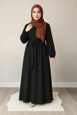 Muskan Fab Cotton Blend Solid Abaya(Black)