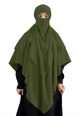 qasmaya Georgette Self Design Naqab With Hijab(Green)
