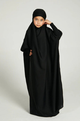 HouseOfCommon Crepe Self Design Abaya With Hijab(Black)