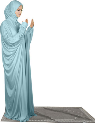 mehar hijab Polyester Solid Abaya With Hijab(Blue)