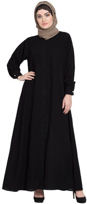 HIJAB WORLD Nida Matte Solid Abaya(Black)
