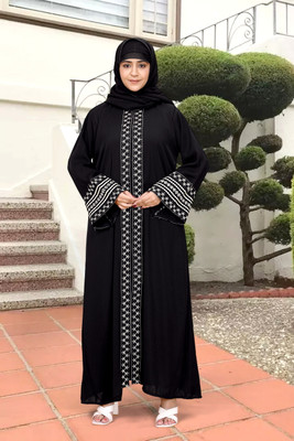 Bhumi fab Polyester Solid Burqa With Hijab(Black)