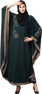 Recnettrends Crepe Solid Abaya With Hijab(Green)