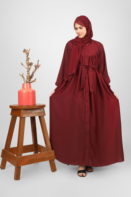 ovais abaya collection Nida Matte Solid Abaya With Hijab(Maroon)