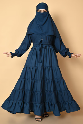 FairyTeller Cotton Blend Self Design Burqa With Hijab(Blue)