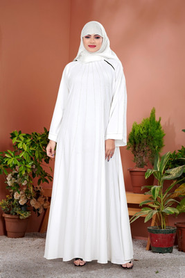 AMBAJI FASHION Polyester Solid Burqa With Hijab(White)