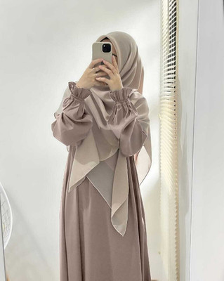 InayaAbaya Cotton Blend Self Design Abaya(Beige)