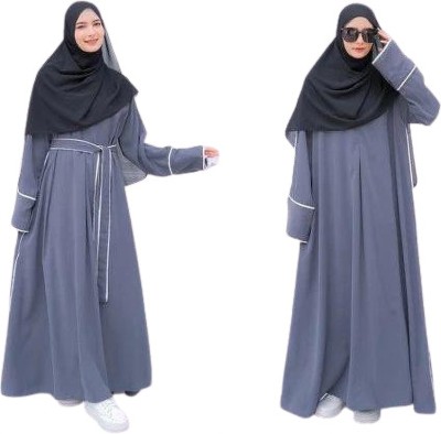 M.N Dubai Collection Polyester Self Design Burqa With Hijab(Grey)