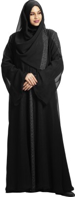 MEHAR Polyester Solid Abaya With Hijab(Black)