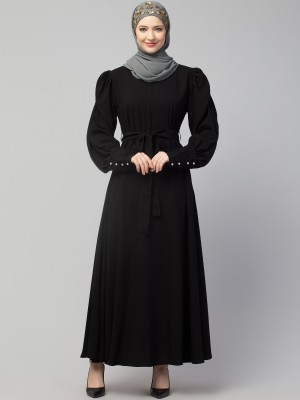 HIJAB WORLD Nida Matte Solid Abaya(Black)