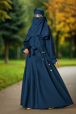 Zehra Creation Cotton Silk Solid Abaya With Hijab(Blue)