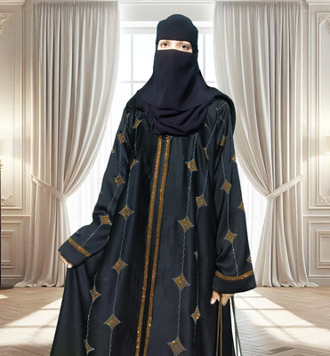 BURAQUE ENTERPRISES Polyester Solid Abaya With Hijab(Black)