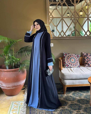 maabaya Polyester Self Design Abaya With Hijab(Black)