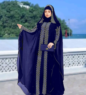 Buraque Designer Nida Matte Solid Burqa With Hijab(Blue)