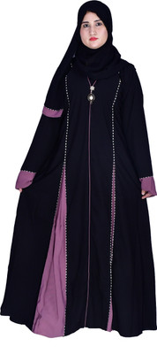 maabaya Nida Matte Self Design Abaya With Hijab(Black)