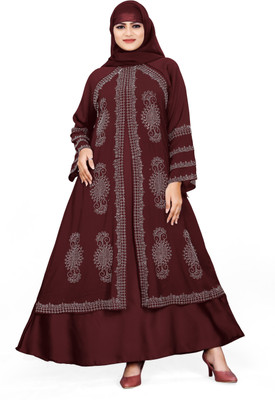 AMBAJI FASHION Polyester Solid Burqa With Hijab(Maroon, White)