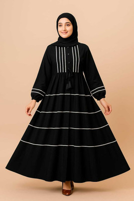 AHLCREATION Crepe Solid Abaya With Hijab(Black)
