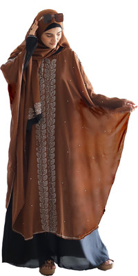 Buraque Designer Nida Matte Solid Abaya With Hijab(Brown, Black)