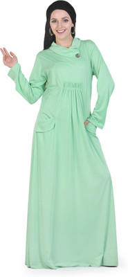 Momin Libas Polyester Solid Abaya(Green)