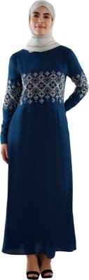 SILK ROUTE London Polyester Solid Abaya(Blue)